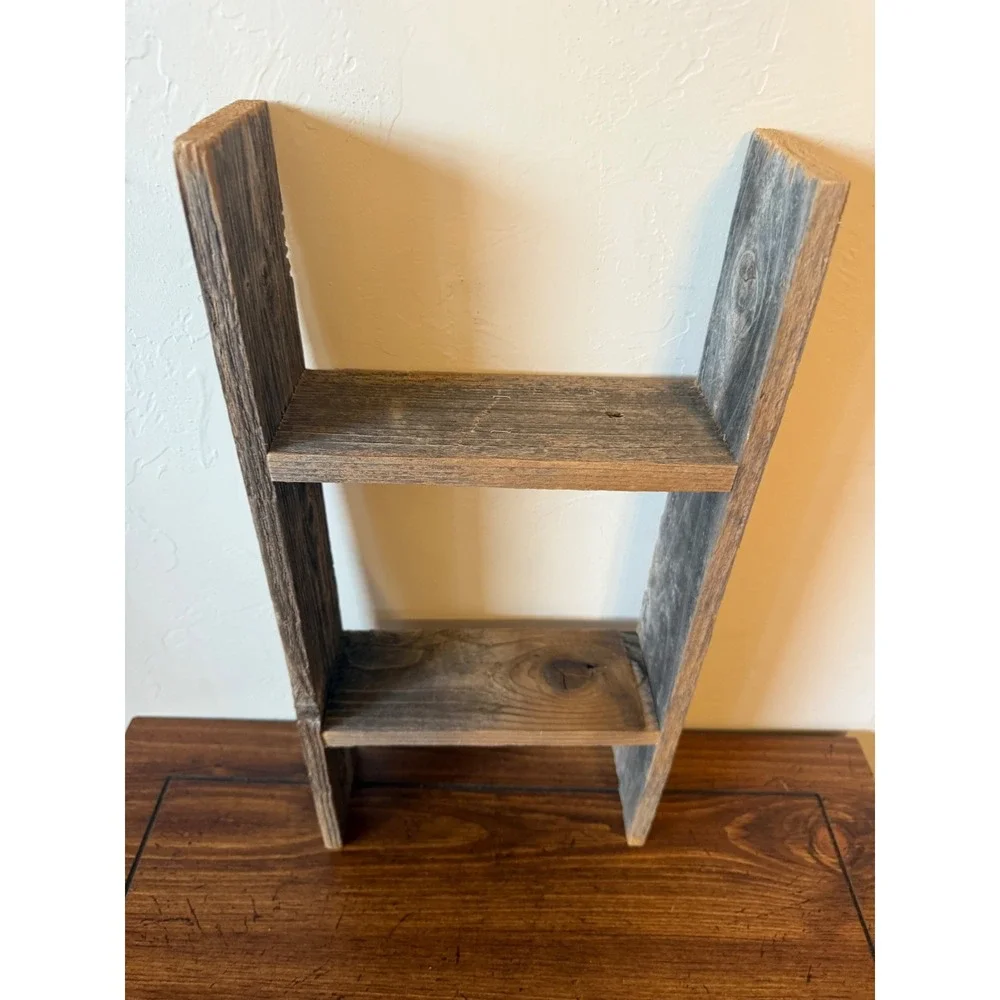 Rustic Primitive Wood Mini Ladder Shelf Farmhouse Style 18 Inch Gray